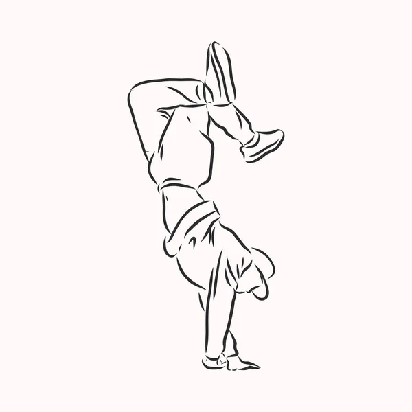 Přerušte Kreslení Spojité Tanečnicí Break Dance Tanečnice Vektorový Skica — Stockový vektor