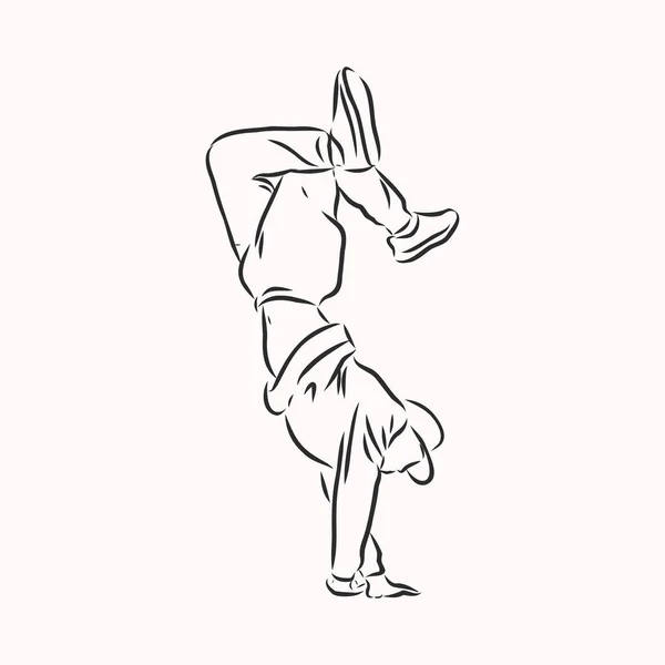 Break Danser Continue Lijntekening Breakdance Danser Vectorschets — Stockvector