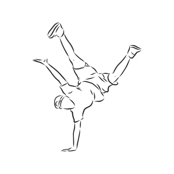 Break Danser Continue Lijntekening Breakdance Danser Vectorschets — Stockvector