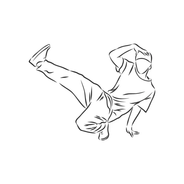 打破舞者 连续线条画 霹雳舞 舞蹈家 矢量素描 — 图库矢量图片