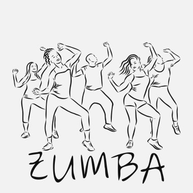 zumba dansçılarının illüstrasyonu. Zumba, Zumba dansçıları, fitness dansçısı vektör çizimi.