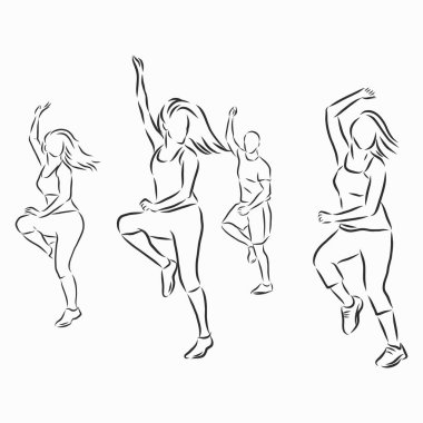 zumba dansçılarının illüstrasyonu. Zumba, Zumba dansçıları, fitness dansçısı vektör çizimi.