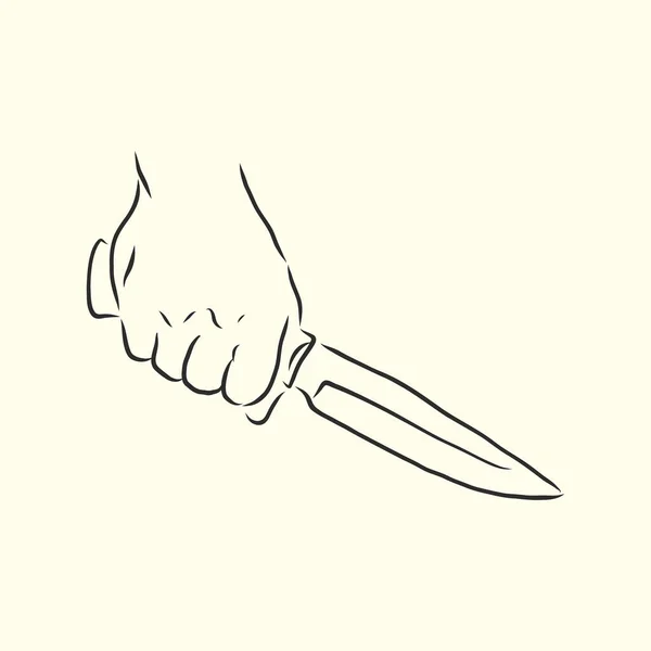鋭利なナイフや短剣のロゴ要素を保持手 ベクトルラインアートイラスト — ストックベクタ