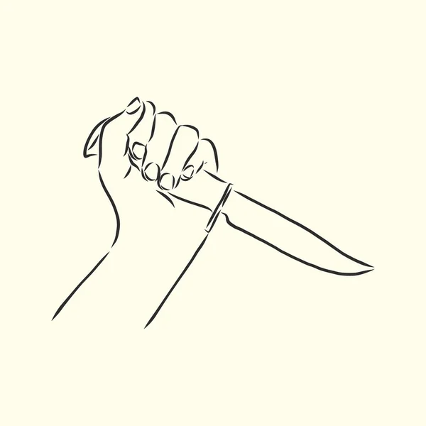 Mano Sosteniendo Cuchillo Afilado Elemento Del Logotipo Daga Ilustración Arte — Archivo Imágenes Vectoriales