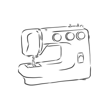 Basit bir el çizimi taslak biçiminde bir dikiş makinesinin vektör illüstrasyonu.