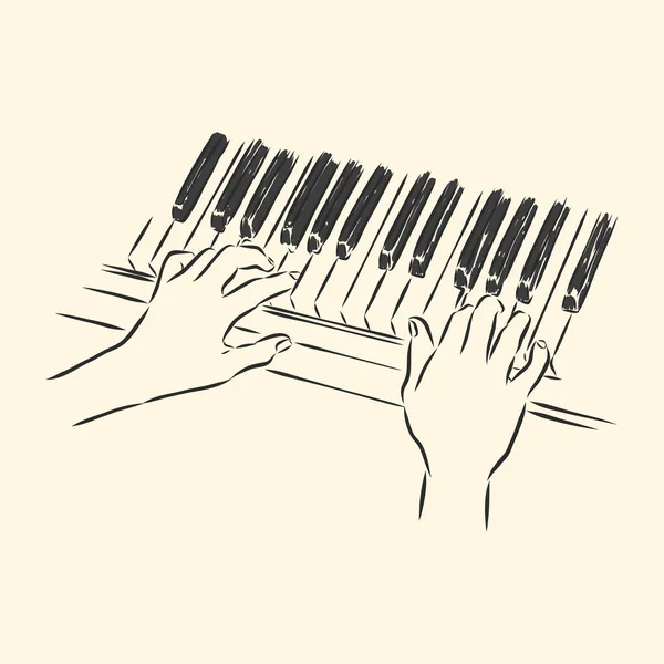 Ilustração Esboçada Uma Mão Tocando Piano — Vetor de Stock