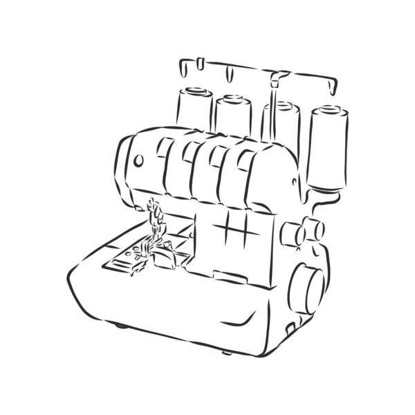 Lineares Stilbild Liniensymbol Mit Kreuzstich Dekorativen Elementen Nähbedarf Overlock Vektorillustration — Stockvektor