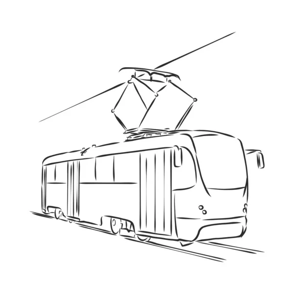 Ilustración Vectorial Aislada Tranvía Transporte Urbano Público Dibujo Tinta Garabato — Vector de stock