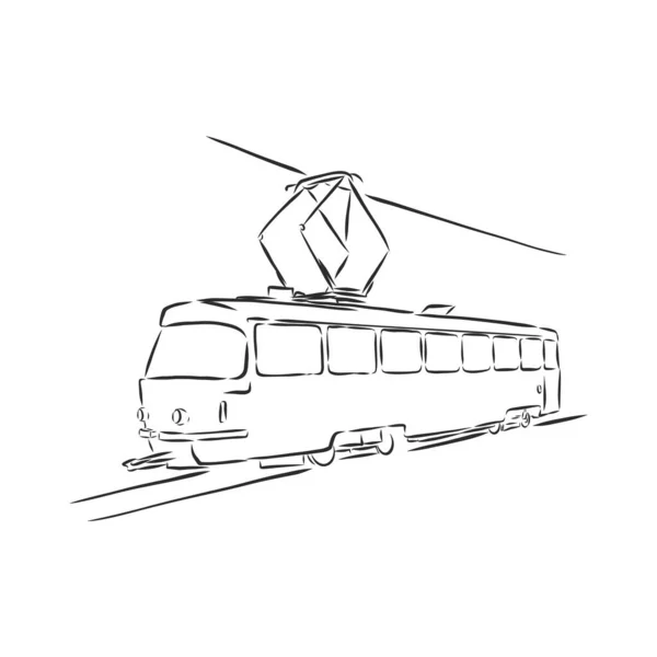 Ilustración Vectorial Aislada Tranvía Transporte Urbano Público Dibujo Tinta Garabato — Archivo Imágenes Vectoriales