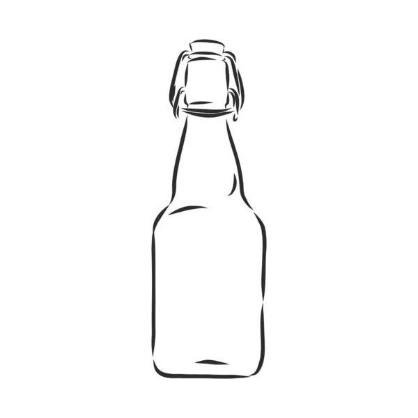 未打开 未标注的全威士忌瓶 草图风格的矢量图形孤立在白色背景 黑白手绘 未加标签 未打开的威士忌 朗姆酒 白兰地瓶 — 图库矢量图片