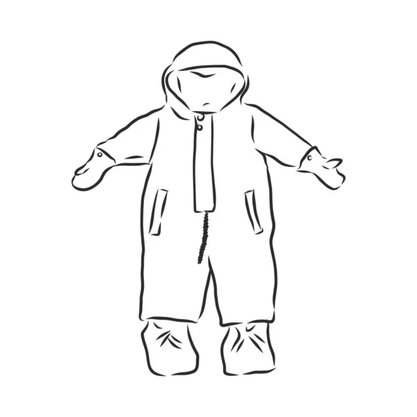 Een Kinderoverall Met Capuchon Een Schets Kinderen Winter Jumpsuit Vector — Stockvector