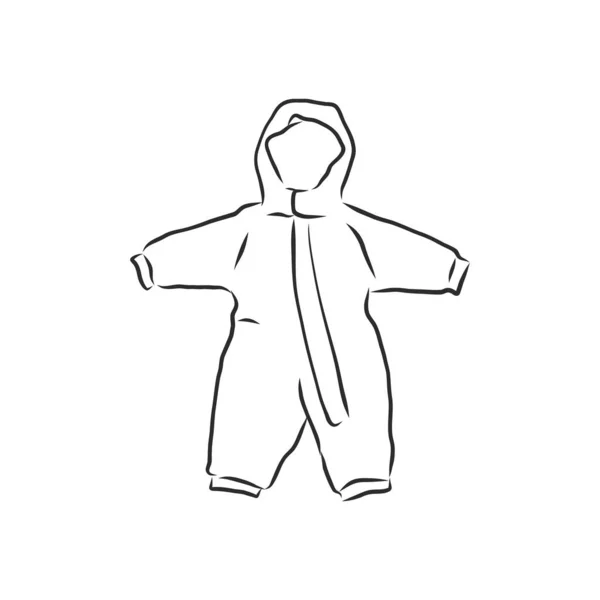 Kinderjumpsuit Mit Kapuze Skizze Kinder Winter Jumpsuit Vektor Illustration — Stockvektor