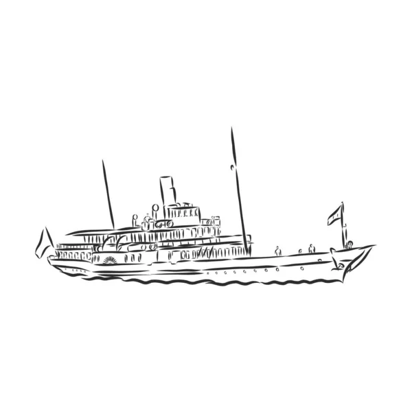 Bateau Bateau Vapeur Bateau Vapeur Croquis Style Doodle Illustration Vecteur — Image vectorielle