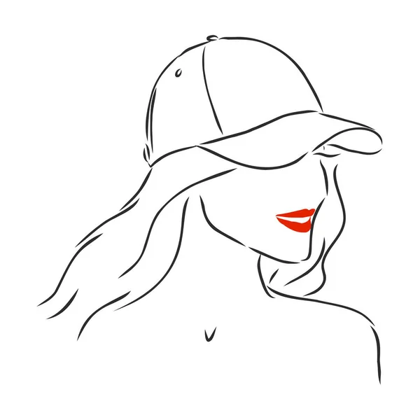 Illustration Vectorielle Isolée Jolie Fille Avec Une Casquette Portrait Féminin — Image vectorielle