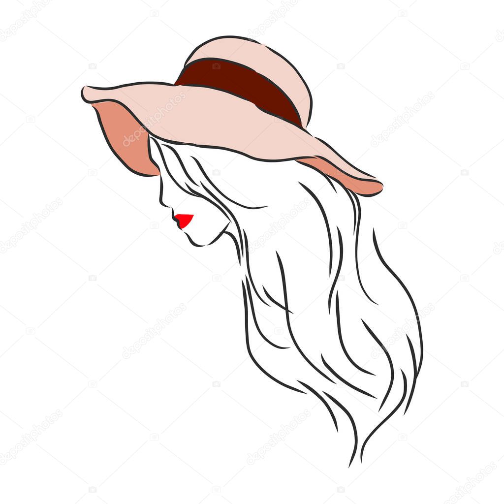 Silhouette of beautiful woman in a elegant hat. Vector