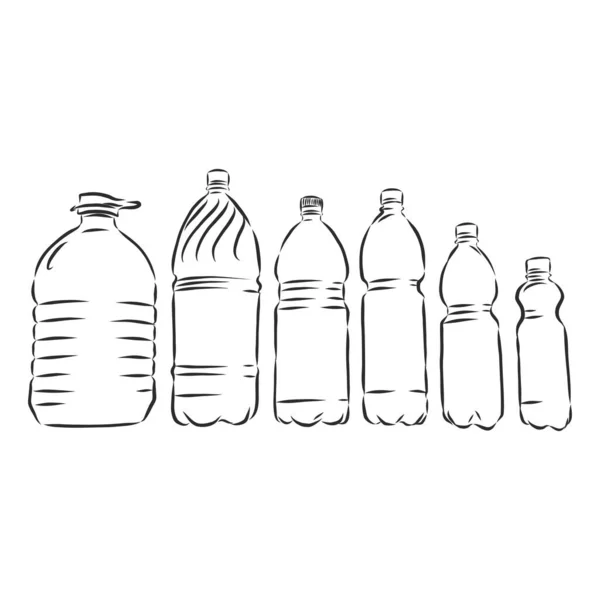 Vector único esboço plástico garrafa de água. garrafa de plástico, recipiente, desenho vetorial ilustração —  Vetores de Stock