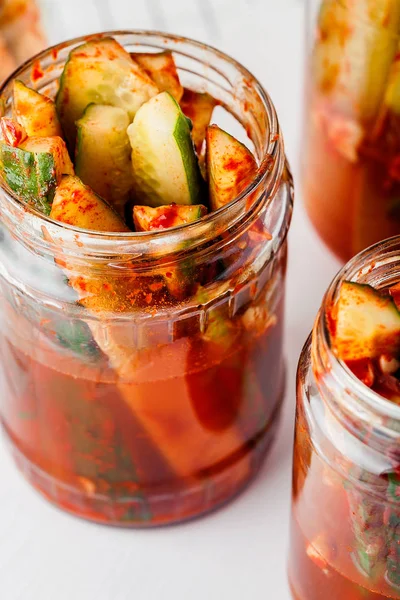 Easy recipe for vegan Korean Kimchi pickle cucumber.Crisp,crunchy and delicious fermented marinated cucumbers
