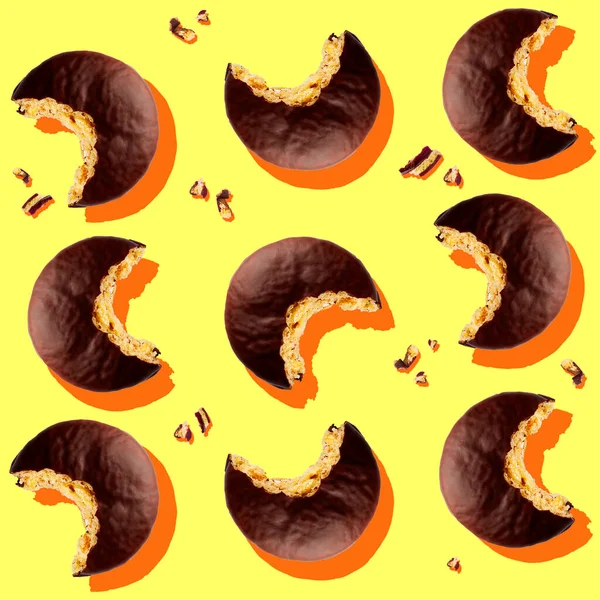 Patrón Creativo Inconsútil Galletas Bocadillo Chocolate Con Migajas Negrita Fondo —  Fotos de Stock