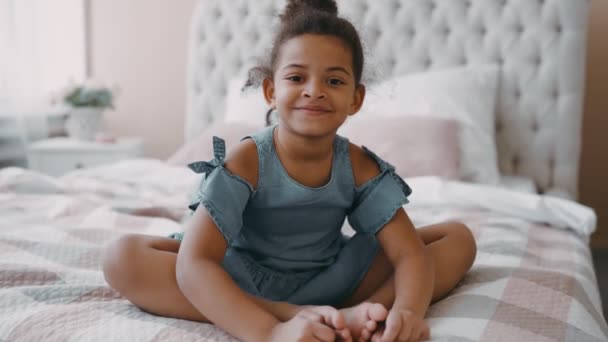 Portrait Pretty Playful Happy Smile Camera Cute Afro American Girl — Stok Video