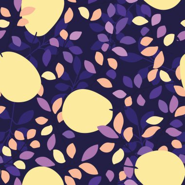 Sarı ve mor renklerde kusursuz çiçek deseni. Renkli el çizimi vektör illüstrasyonu.