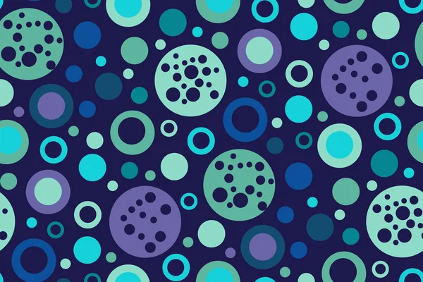 Naadloos Abstract Patroon Met Blauwe Turquoise Cirkels Donkere Achtergrond — Stockvector