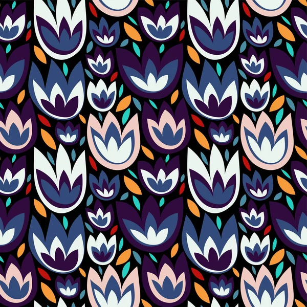 Lindo Vector Abstracto Patrón Floral Sin Costuras Con Flores Hojas — Vector de stock