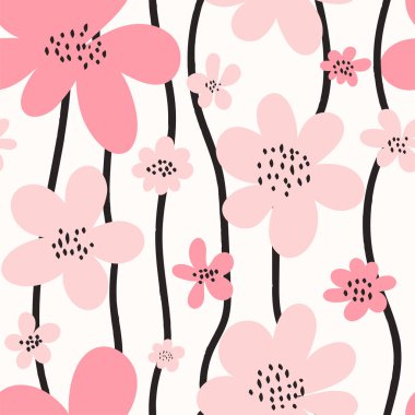 Renkli çiçeklerle kusursuz desen, çiçekli retro iz, botanik doku.