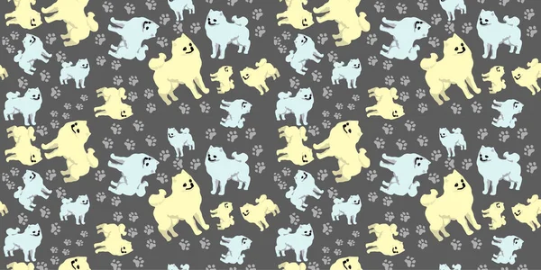 Gioioso Pomeranian Doodle Vettore Modello Senza Soluzione Continuità Isolato Wallpaper — Vettoriale Stock