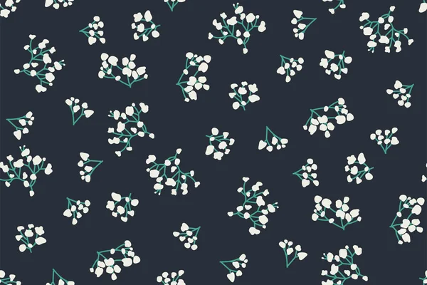 Estampado Floral Sin Costuras Con Pequeñas Flores Blancas Sobre Fondo — Vector de stock