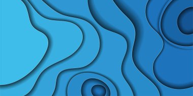 Mavi kağıt dalgalar, katman dokusu. Geometrik tasarım 3D. Kağıt karikatür, soyut dalgalar. Origami şekilleri. Arka planda. Modern origami tasarım şablonu. Vektör illüstrasyonu