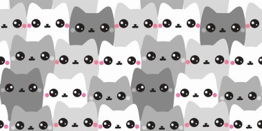 Şirin kediler kusursuz desen. Kawaii tarzında el çizimi komik kedicikler. Renkli hayvan izi. Vektör illüstrasyonu.