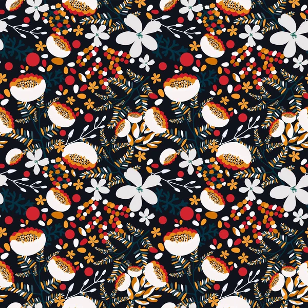 Безшовний Візерунок Різнокольоровими Квітами Квітковим Ретро Друком Ботанічною Текстурою — стоковий вектор