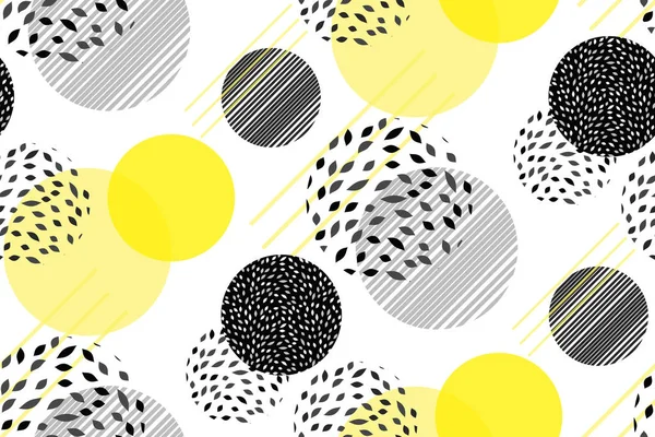 Vector circles abstract seamless pattern background. Art dots modern template with bright yellow elements composition. Memphis. Minimalistic design, Wallpaper, geometric pattern swatch. Vector. — 스톡 벡터