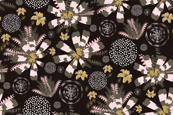Безшовний Візерунок Різнокольоровими Квітами Квітковим Ретро Друком Ботанічною Текстурою — стоковий вектор