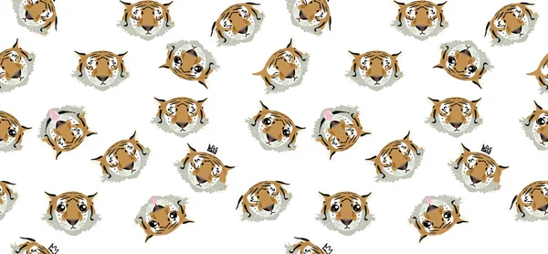 Tigers Seamless Pattern Simply Vector Illustration — 스톡 벡터