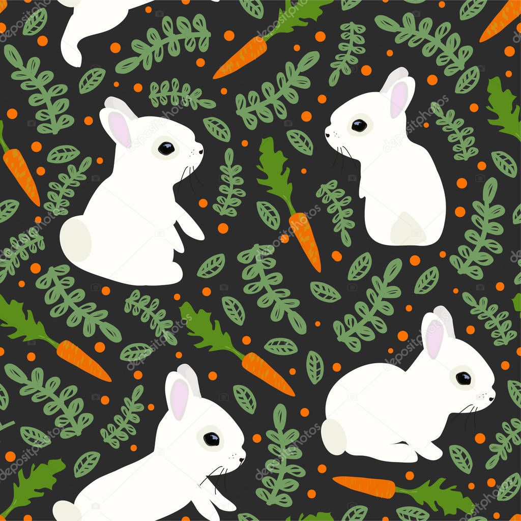 vegetables and rabbits seamless pattern, simply vector illustration 