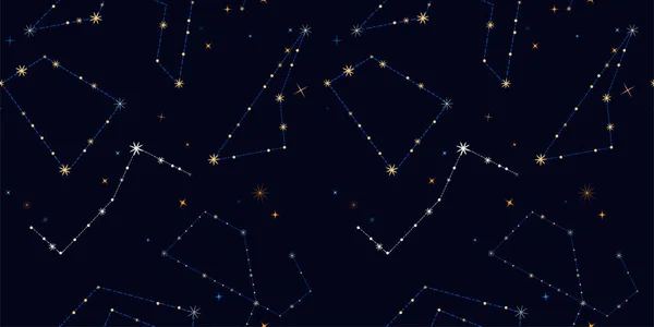 Patrón Inconsútil Del Espacio Cielo Nocturno Con Estrellas Constelaciones Sobre — Vector de stock