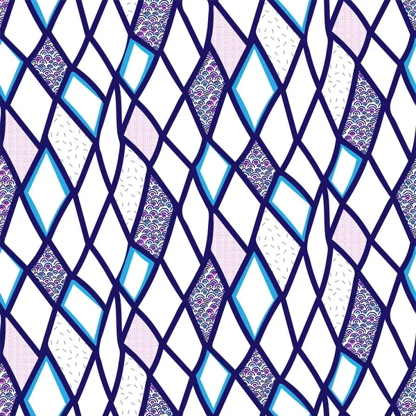 Soyut, dikişsiz geometrik desen. Elmaslı vektör dokusu, fütüristik tarzda çeşitli grafik elementler. Moda yaratıcı baskı. Modern grafik tasarımı.