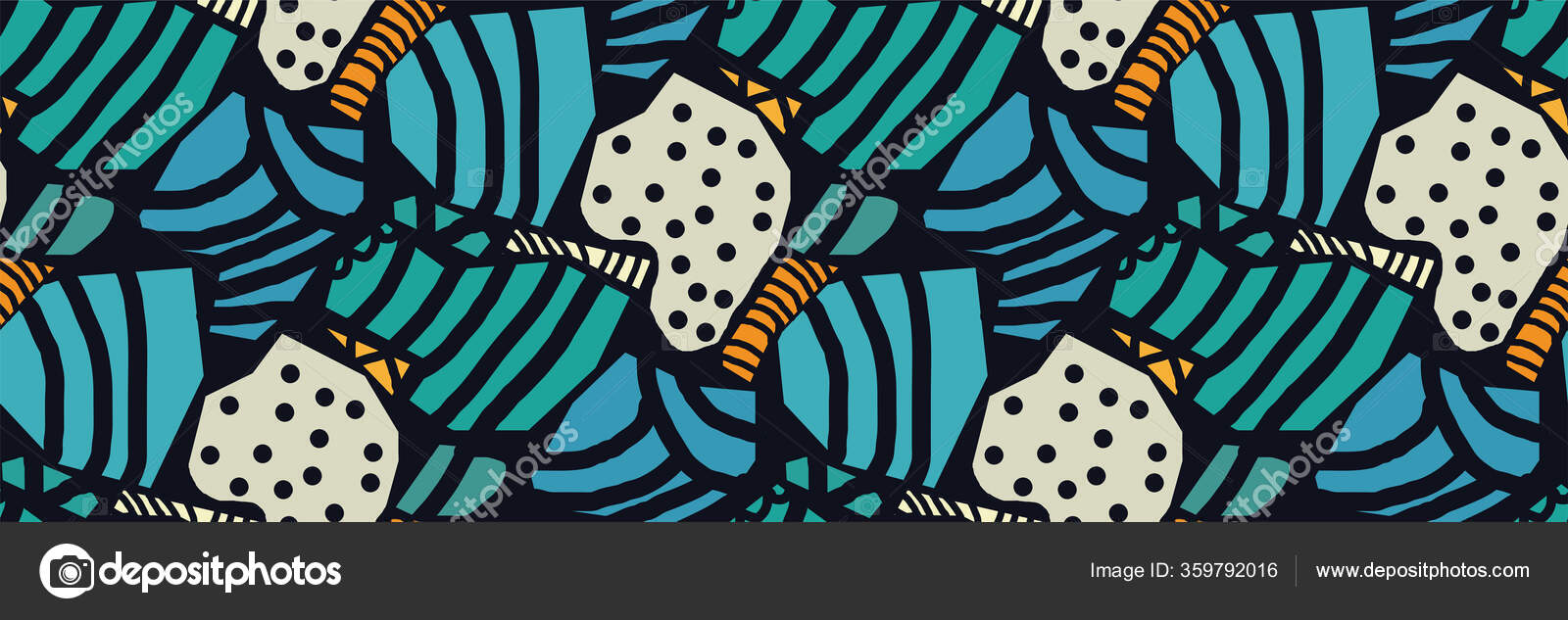 ピカソのスタイルで創造的なシームレスなパターン トルコ石 金のトーンで様々な手描きの幾何学的形状 歯ざわりだ ミニマルなヴィンテージデザイン クレイジーアート壁紙 ベクターイラスト ストックベクター C Snejana111