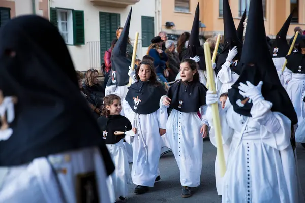 Palma Spain April 2019 Holy Thursday Procession Church Brotherhood Penitents — Stock Photo, Image