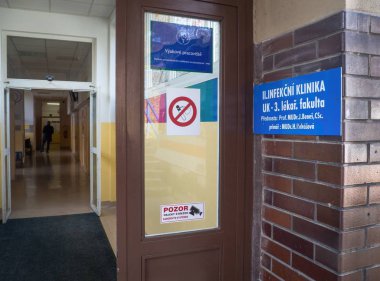 PRAGUE - FEBRUARY 3, 2020: Entrance of the Infectious, Parasitic and Tropical Diseases Clinic of Na Bulovce hospital.