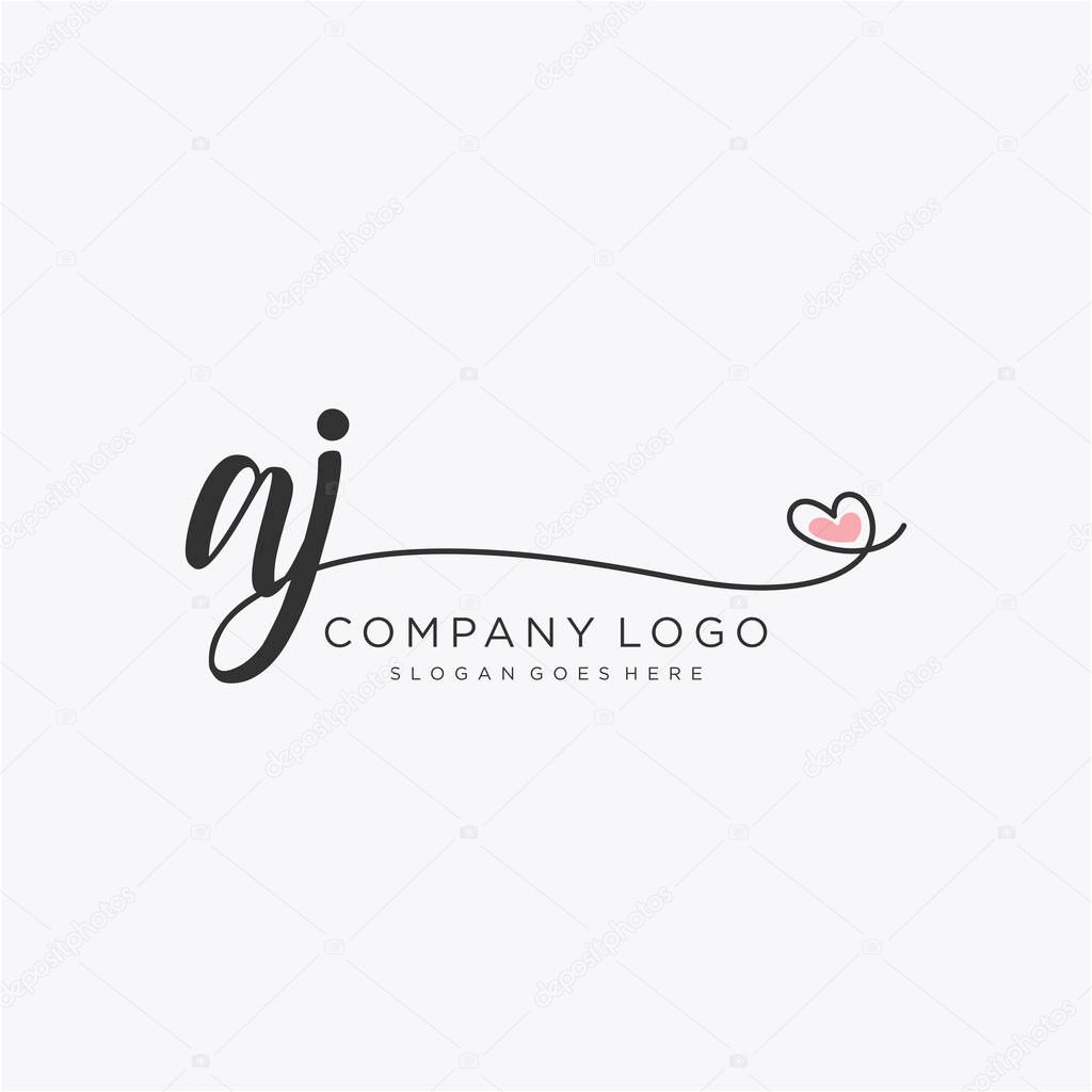 AJ Initial handwriting logo design with circle. Beautyful design handwritten logo for fashion, team, wedding, luxury logo.