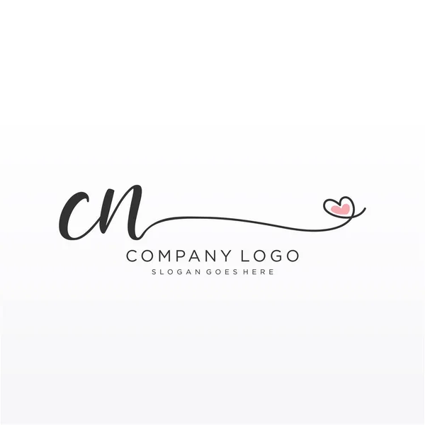 Cn初始笔迹标识设计带有圆圈 豪华标志的手写体设计标志 — 图库矢量图片