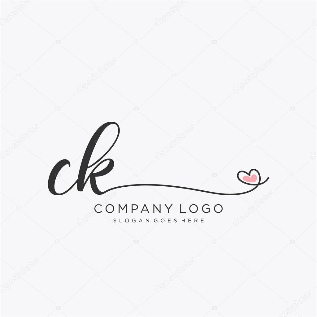 CK Initial handwriting logo design with circle. Beautyful design handwritten logo for fashion, team, wedding, luxury logo.