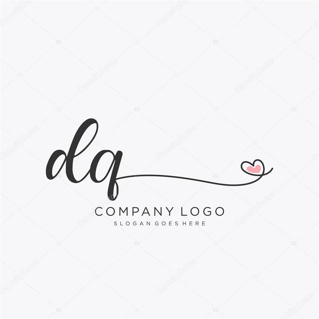 DQ Initial handwriting logo design with circle. Beautyful design handwritten logo for fashion, team, wedding, luxury logo.