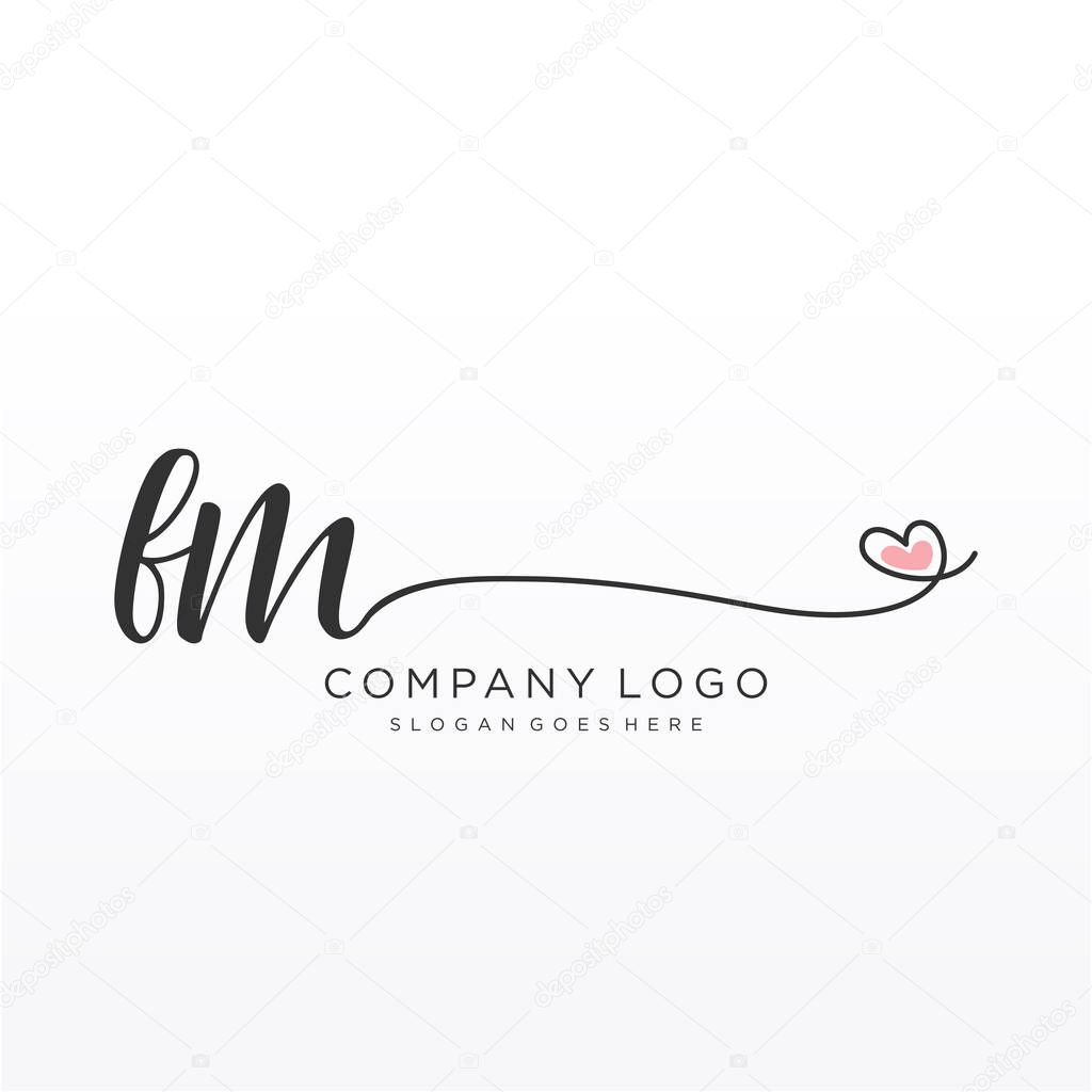 FM Initial handwriting logo design with circle. Beautyful design handwritten logo for fashion, team, wedding, luxury logo.