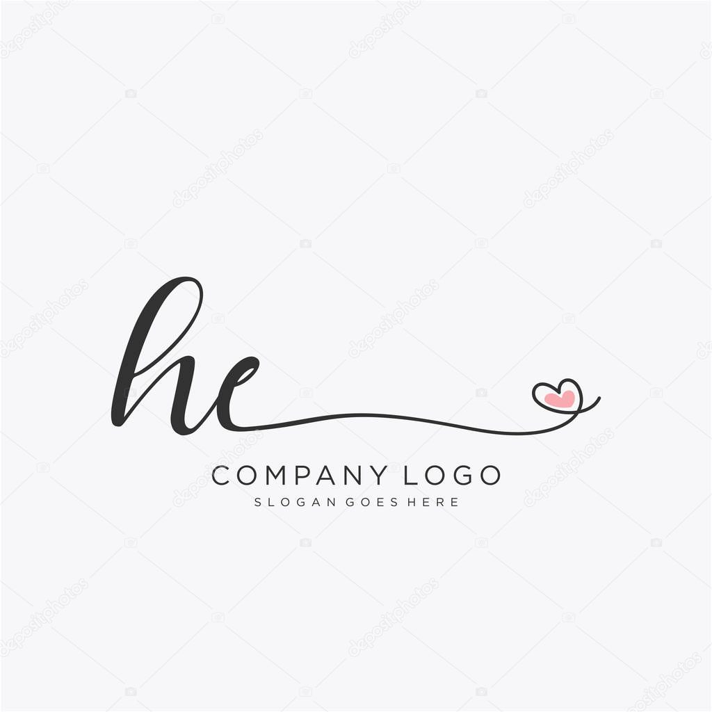HE Initial handwriting logo design with circle. Beautyful design handwritten logo for fashion, team, wedding, luxury logo.