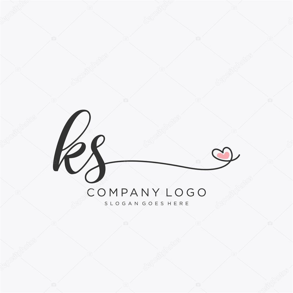 KS Initial handwriting logo design with circle. Beautyful design handwritten logo for fashion, team, wedding, luxury logo.