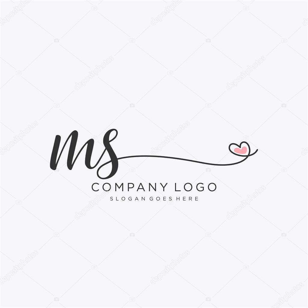 MS Initial handwriting logo design with circle. Beautyful design handwritten logo for fashion, team, wedding, luxury logo.