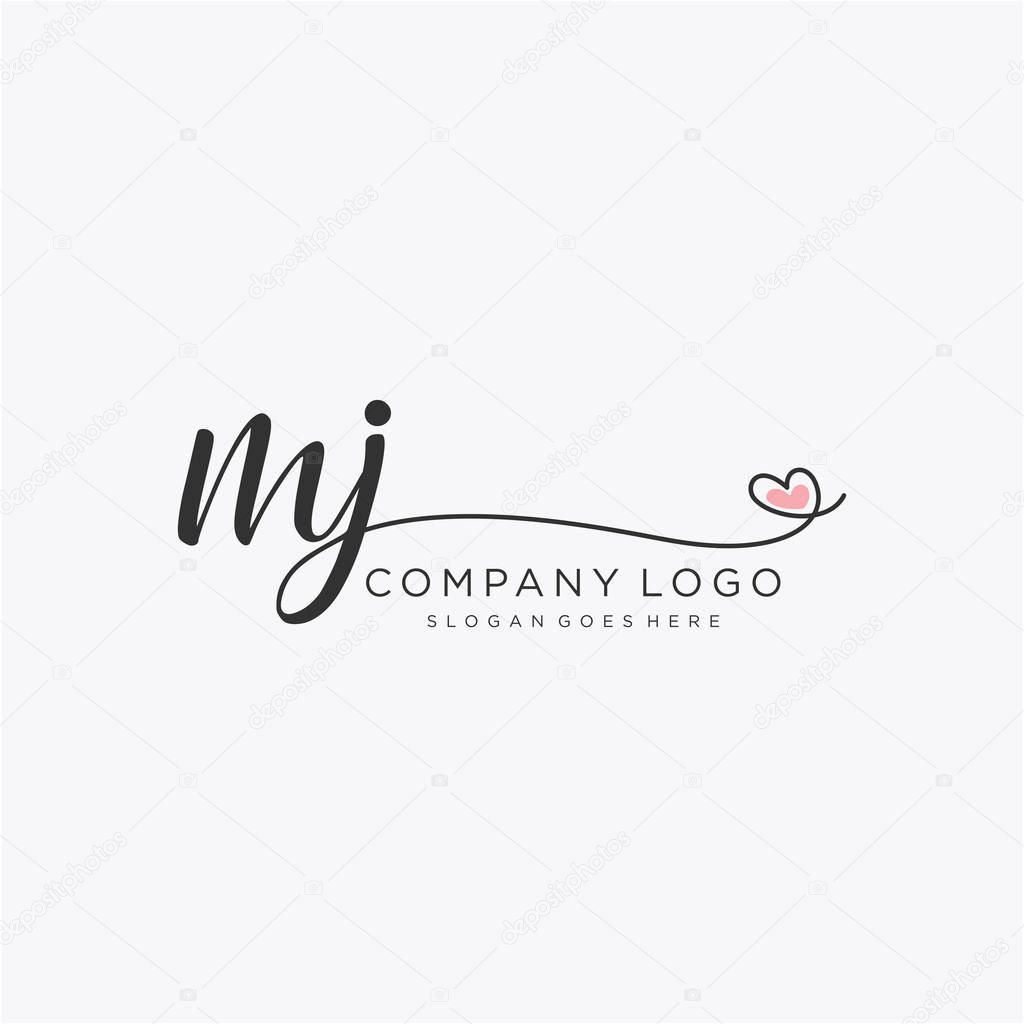 MJ Initial handwriting logo design with circle. Beautyful design handwritten logo for fashion, team, wedding, luxury logo.